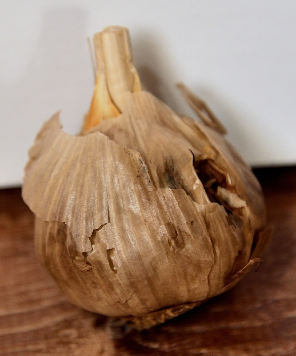 A black garlic bulb